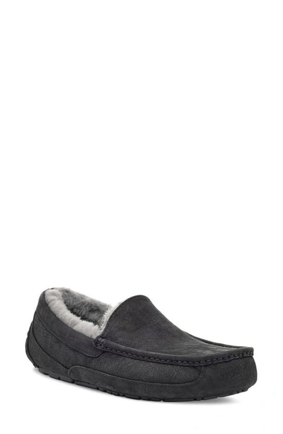 Ugg Ascot Shearling-lined Leather Slippers In Black Charcoal
