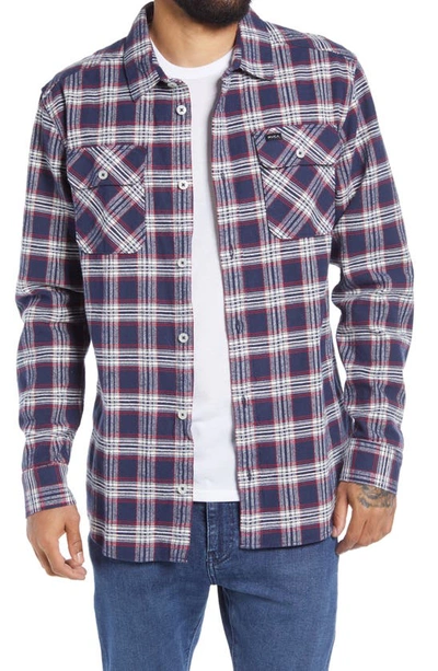Shop Rvca That'll Work Regular Fit Plaid Flannel Button-up Shirt In Moody Blue