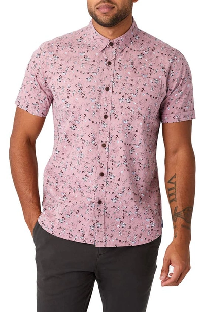 Shop 7 Diamonds Good Vibes Floral Short Sleeve Button-up Shirt In Stone Rose