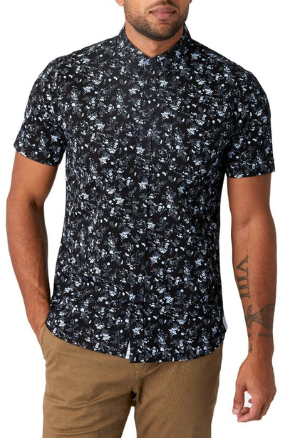 Shop 7 Diamonds Good Vibes Floral Short Sleeve Button-up Shirt In Black