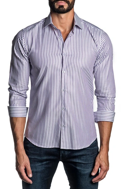 Jared Lang Regular Fit Stripe Button-up Shirt In White Pinstripe