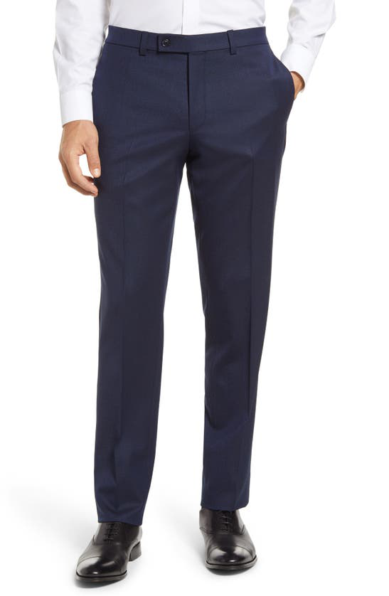 Jack Victor Flannel Regular Fit Wool Dress Pants In Navy | ModeSens