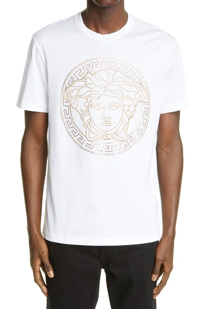 Shop Versace Crystal Medusa Graphic Tee In White/ Gold