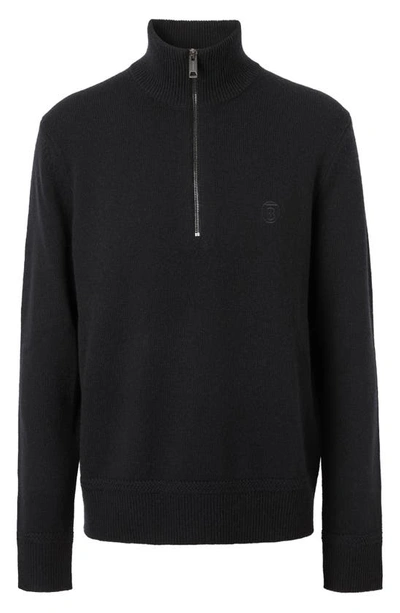 Shop Burberry Lambart Tb Monogram Embroidered Cashmere Sweater In Black