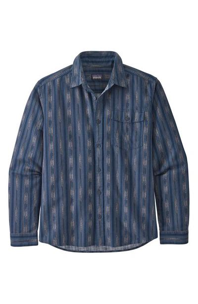 Shop Patagonia Regular Fit Organic Cotton Flannel Shirt In Ikat Rows/ Stone Blue