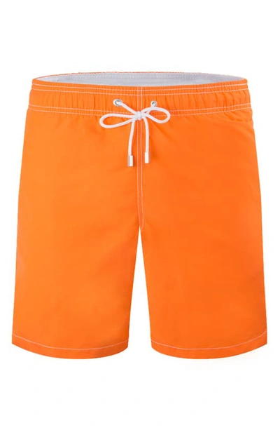 Shop Bugatchi Solid Swim Trunks In Tangerine