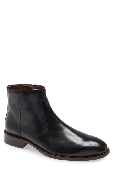 Shop Johnston & Murphy Sayer Plain Toe Zip Boot In Black Italian Calfskin