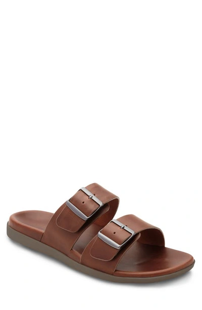 Shop Vionic Charlie Buckle Slide Sandal In Brown Leather