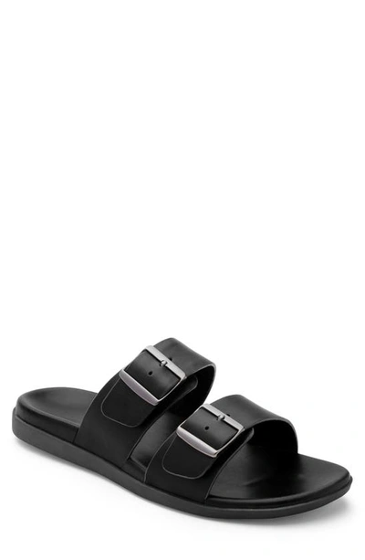 Shop Vionic Charlie Buckle Slide Sandal In Black Leather