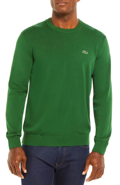 Shop Lacoste Solid Cotton Jersey Crewneck Sweater In Green