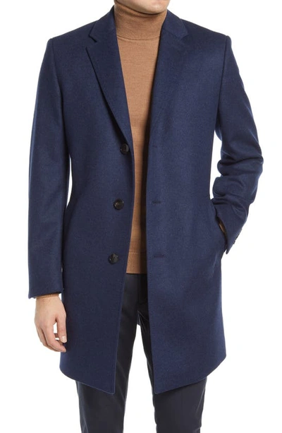 Shop Hugo Boss Virgin Wool & Cashmere Overcoat In Open Blue