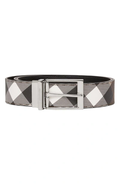 Shop Burberry Louis Check Reversible E-canvas & Leather Belt In Dark Birch Brown