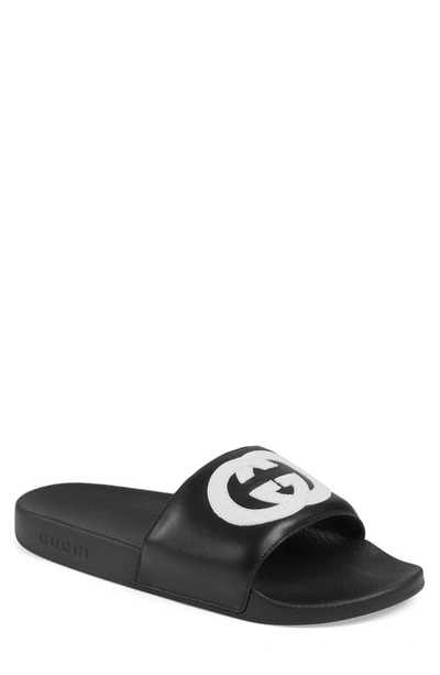 Shop Gucci Pursuit Logo Slide Sandal In Black