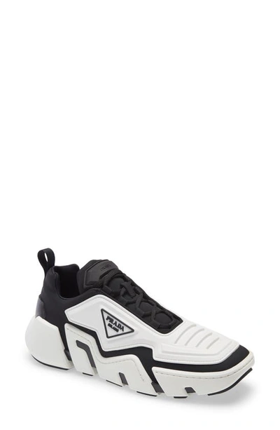 Shop Prada The Techno Stretch Sneaker In Ivory/black