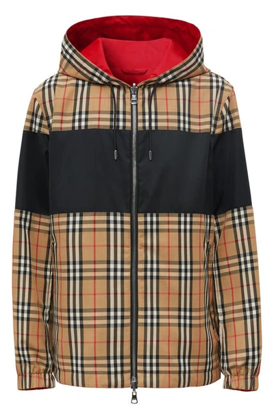 Shop Burberry Shropshire Reversible Check Hooded Jacket In Archive Beige Check