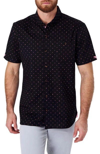 Shop 7 Diamonds Knight Rider Dot Short Sleeve Stretch Cotton Button-down Shirt In Black