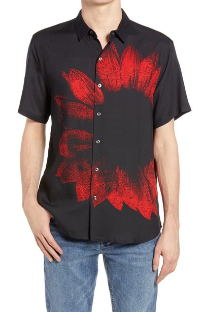 Shop Ksubi Dazed Floral Tie Dye Short Sleeve Button-up Shirt In Black