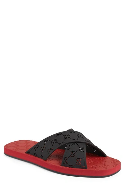 Shop Gucci Drugo Gg Logo Slide Sandal In Black