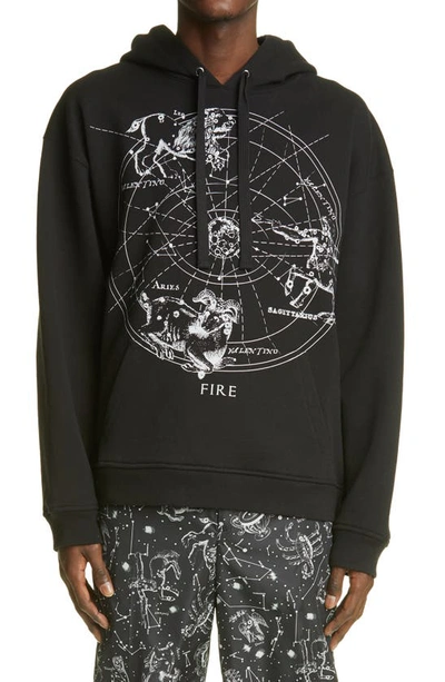 Shop Valentino Zodiac Map Cotton Hoodie In Black