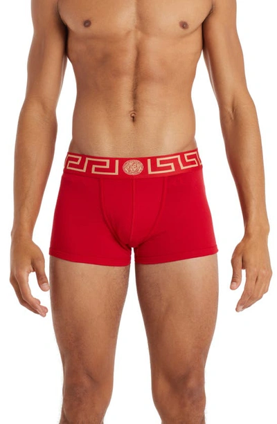 Shop Versace Long Stretch Cotton Trunks In Red