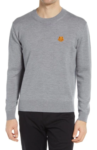 Shop Kenzo Tiger Crest Crewneck Wool Sweater In Dove Grey