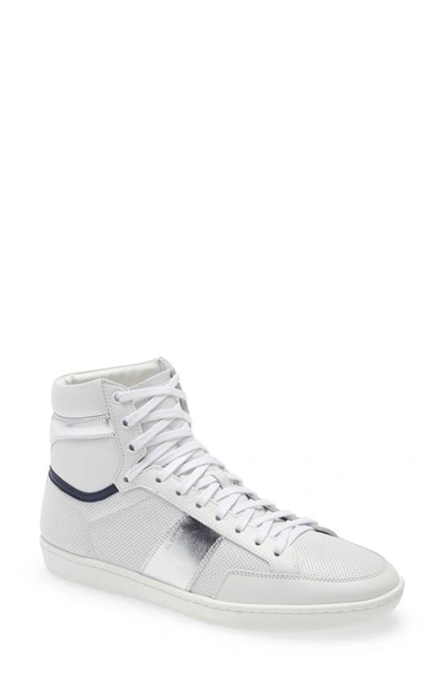 Shop Saint Laurent Sl/10h Court Classic High Top Sneaker In White/ Silver/ Blue