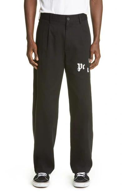 Shop Palm Angels Broken Logo Chino Pants In Black/ White