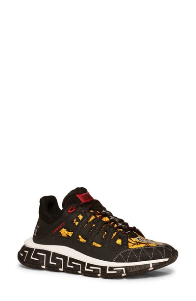 Shop Versace Trigreca Barocco Low Top Sneaker In Black/ Gold