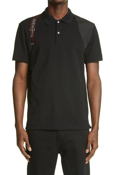 Shop Alexander Mcqueen Harness Piqué Polo In Black