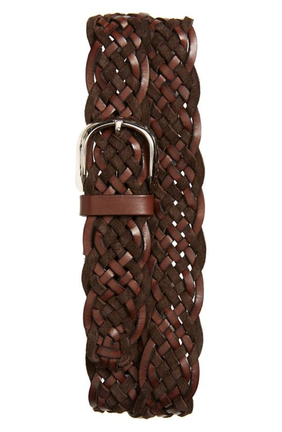 Shop Brunello Cucinelli Braided Leather Belt In Dark Brown