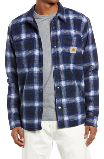 Shop Carhartt Lashley Regular Fit Plaid Shirt Jacket In Dark Navy