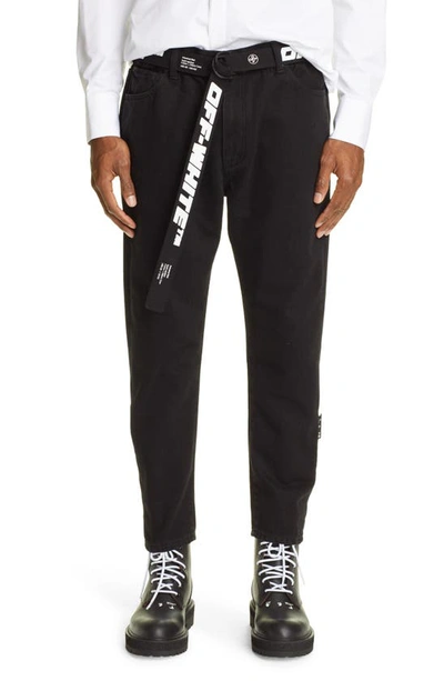 Shop Off-white Slim Fit Low Crotch Jeans In Black/ White
