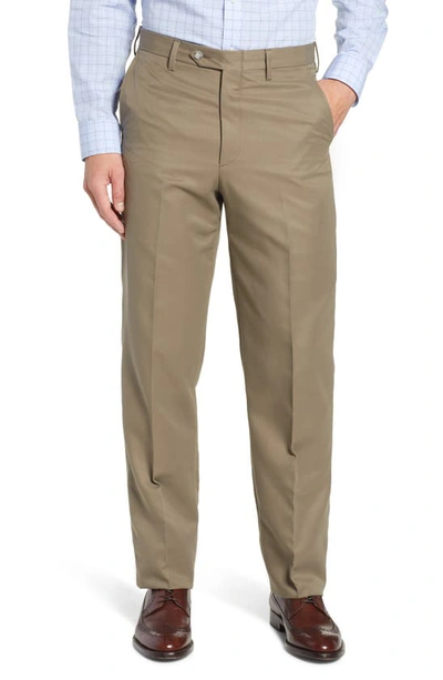 Shop Berle Classic Fit Flat Front Microfiber Performance Trousers In Green