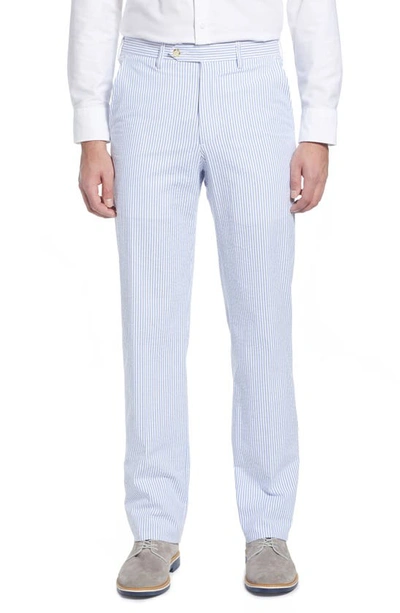 Shop Berle Flat Front Seersucker Pants In Light Blue