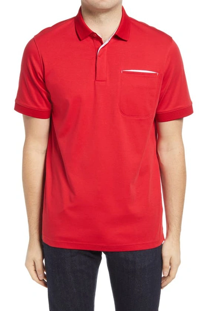 Shop Bugatchi Pima Cotton Short Sleeve Polo Shirt In Ruby