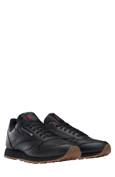 Shop Reebok Classic Leather Sneaker In Black/black/gum