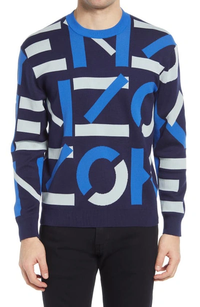 Kenzo Navy Jacquard Sport Monogram Sweater In 77 Midnight | ModeSens