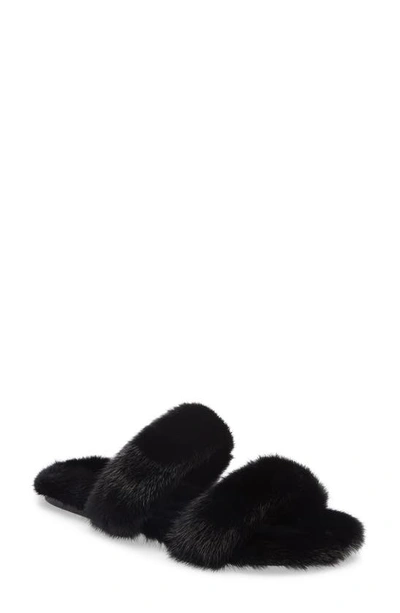 Shop Saint Laurent Genuine Mink Fur Slide Sandal In Black