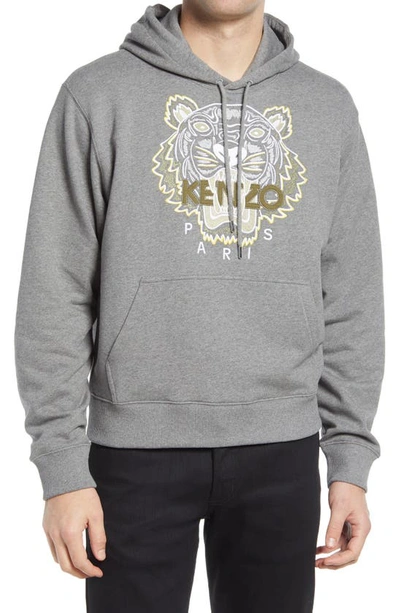 Shop Kenzo Classic Embroidered Tiger Hooded Sweatshirt In Dove Grey