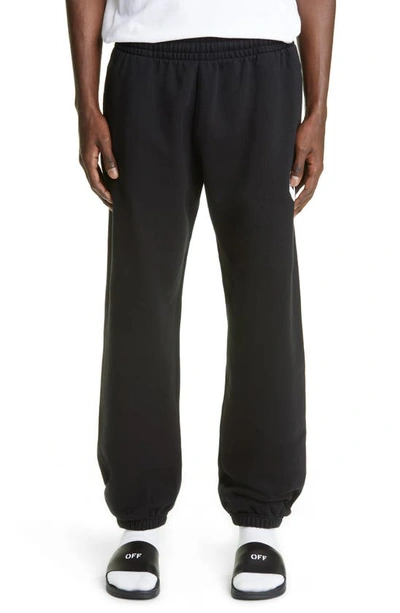 Shop Off-white Marker Stripe Slim Cotton Sweatpants In Black / Fuchsia