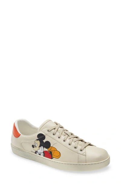 Shop Gucci X Disney Ace Mickey Mouse Sneaker In Ivory/ Orange