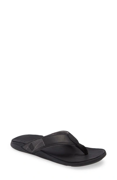 Shop Olukai Tuahine Waterproof Flip Flop In Black / Black