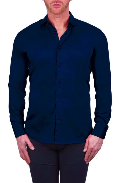 Shop Maceoo Einstein Button-up Stretch Cotton Shirt In Blue