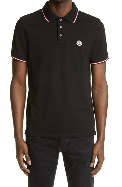 Shop Moncler Short Sleeve Piqué Polo In Black