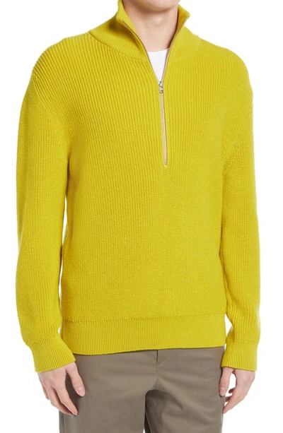 Shop Closed Wool Blend Half Zip Sweater In Chartreuse Yellow 426