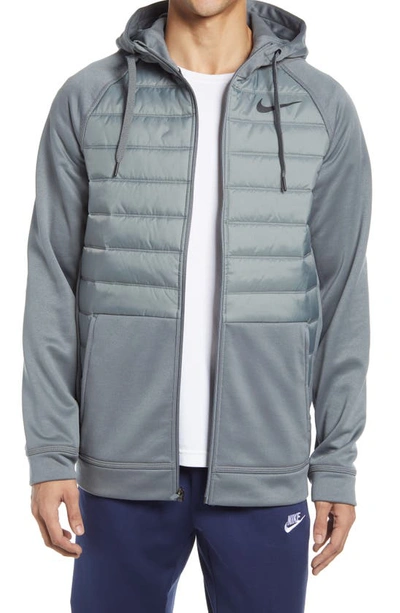 Shop Nike Therma Hooded Nylon Jacket In Smoke Grey/ Smoke Grey/ Black