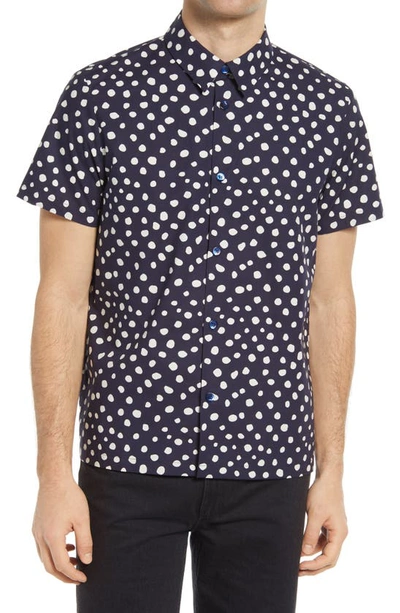 Shop Apc Leandre Dot Print Short Sleeve Button-up Shirt In Dark Navy