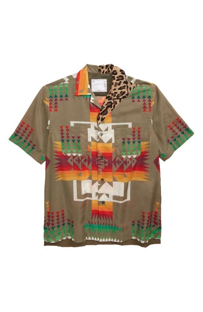 Shop Sacai Archive Mixed Print Short Sleeve Button-up Shirt In Beige