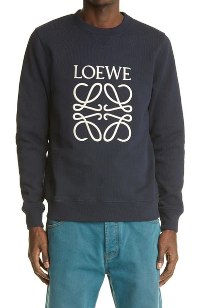Shop Loewe Anagram Logo Embroidered Sweatshirt In Navy Blue
