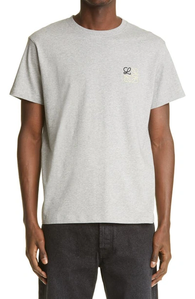 Shop Loewe Anagram Logo Embroidered T-shirt In Grey Melange